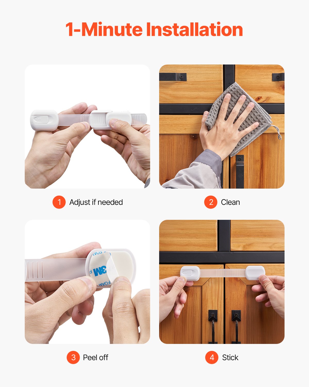 Child Safety Strap Locks 8 Pcs 3MAdhesive Cabinet Drawer Door Cupboard Latches