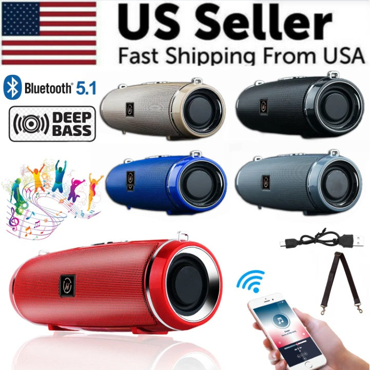 Bluetooth 5.1 Speaker Wireless Waterproof Outdoor Stereo LOUD Bass USBTF Strap