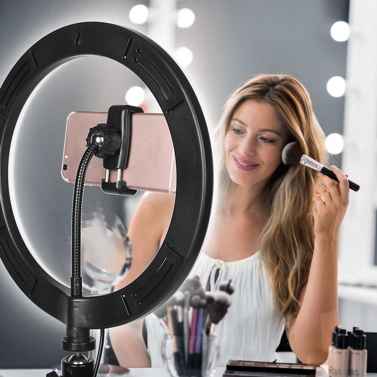 10in LED Selfie Ring Light Dimmable 120 LEDs Makeup Ring Lights With Adjustable Tripod Stand Cell Phone Holder USB Powered For YouTube Video Live Stream Makeup Photography