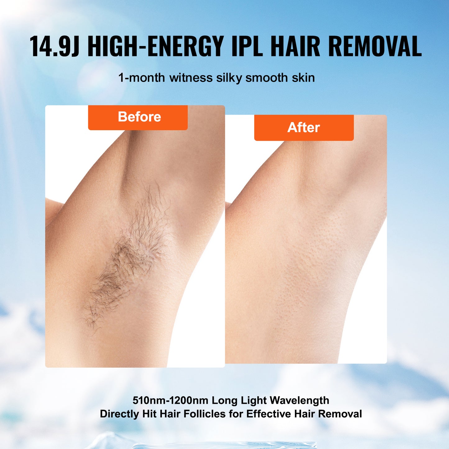 VEVOR IPL Hair Removal, Permanent Hair Removal For Women And Men, Auto Manual Modes  5 Adjustable Levels, Painless At-Home Hair Removal Device For Legs, Armpits, Bikini Line, Whole Body